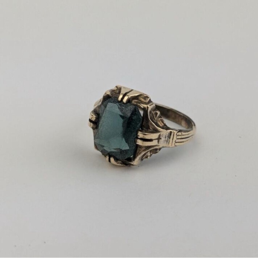 Antique 1900’s 14k Ring w/ Sapphire Glass Blue Stone - Picture 2 of 9